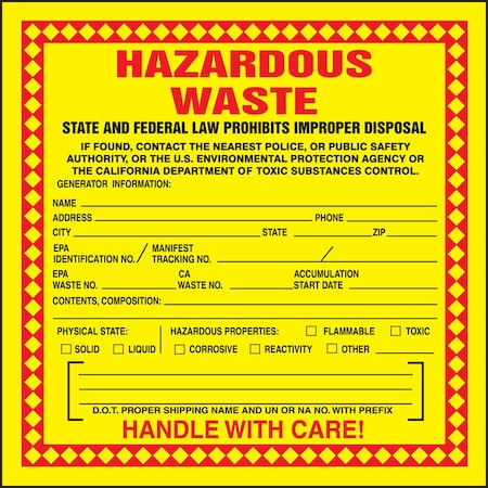 Accuform HAZARDOUS WASTE LABEL HAZARDOUS WASTE MHZWCAPSC