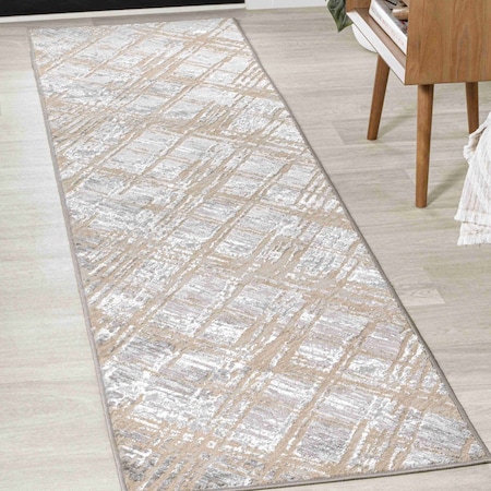 Jonathan Y Slant Modern Abstract Beige/Gray 2 ft. x 8 ft. Runner Rug SOR201C-28