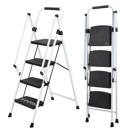 Wrightmaster 4 Step Carbon Steel Leaning Foldable Step Stool (9 ft. Reach), 500 lbs Capacity ZR-239467
