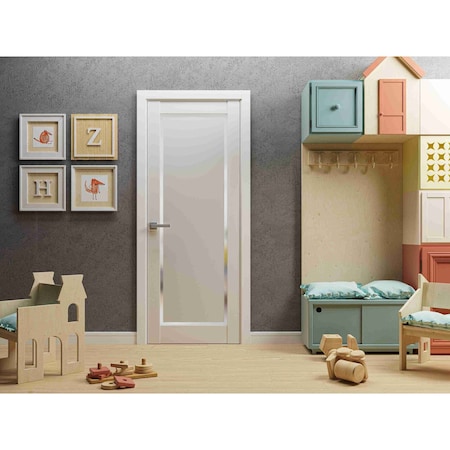 Sartodoors Solid French Door 18 x 80in, Planum 0888 Painted White W/ Frosted Glass, Sgl Panel Frame Trim PLANUM0888ID-BEM-18
