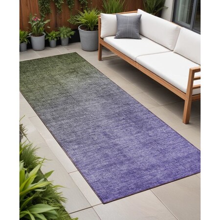 Homeroots 8' Runner Olive Green and Purple Ombre Washable Non Skid Indoor Outdoor Runner Rug 563719