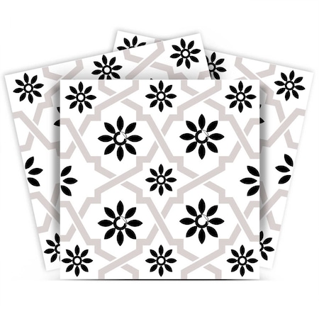 Homeroots 12" X 12" Black and White Lil Daisy Peel and Stick Removable Tiles 555895