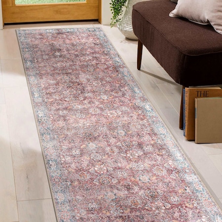 World Rug Gallery Transitional Bordered Vintage Machine Washable Non Slip Runner Rug 2 ft 6 in x 7 ft Multi 6026MULTI2X7