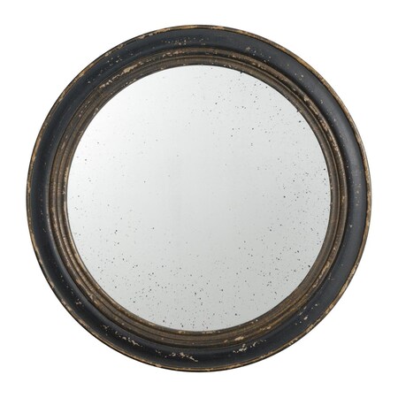 Homeroots 24" Dark Brown Distressed Wood Round Framed Accent Mirror 484986