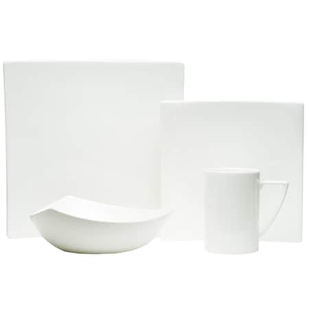 Homeroots White Four Piece Square Bone China Dinnerware Set 483490