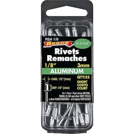 Arrow Fastener Rivet Short Alum 1/8X1/8In RSA1/8