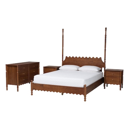 Baxton Studio Hoffman Scalloped Bedroom Set, Walnut Brown, Queen 272-14820-14820-14821-14823-ZORO