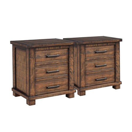 Homeroots Set of Two 26" Walnut Solid Wood Distressed Three Drawer Nightstand, 2PK 653105