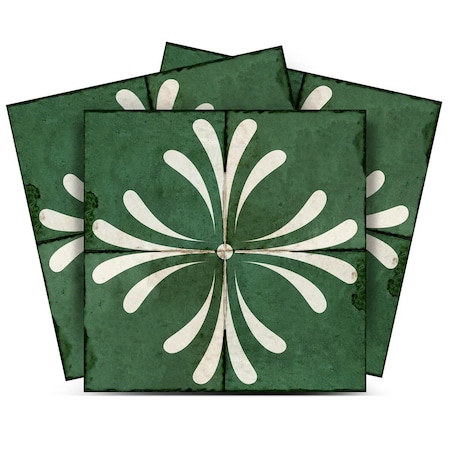Homeroots 7" x 7" Green And Gray Vinyl Arabesque Peel And Stick Removable Tiles 569327