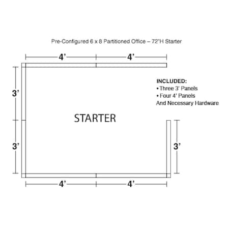 Global Industrial Interion Pre-Configured Office Cubicle, 6'W x 8'D x 72"H, Starter Kit, Gray 236622GY