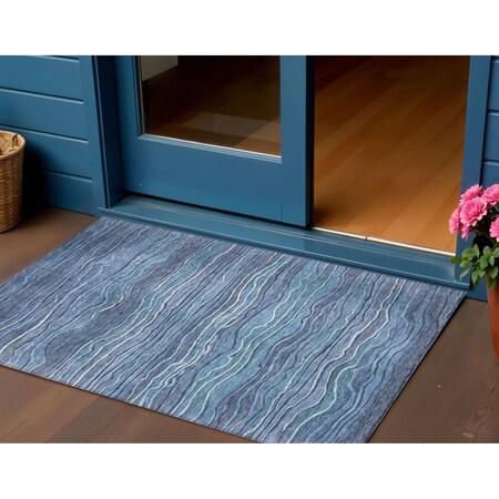 Homeroots 3' X 5' Denim Blue And Sky Blue Abstract Washable Indoor Outdoor Area Rug 618268