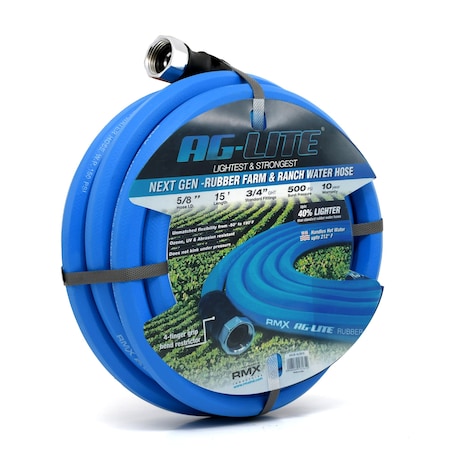 Ag-Lite 5/8 in ID x 15 ft L Water Hose Assembly, Rubber Tube, Blue, Rubber Fitting AL5815