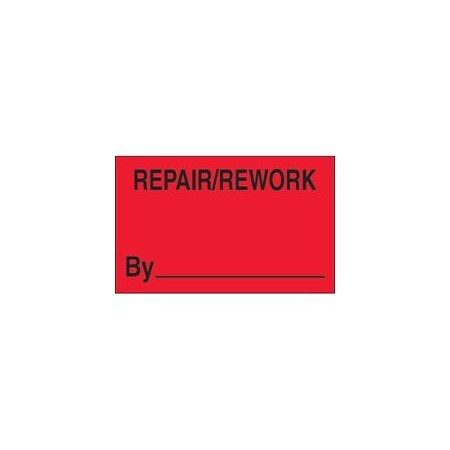 Bubblefast 1 1/4 x 2'' - ''Repair/Rework By'' Fluorescent Red Labels BFDL1162