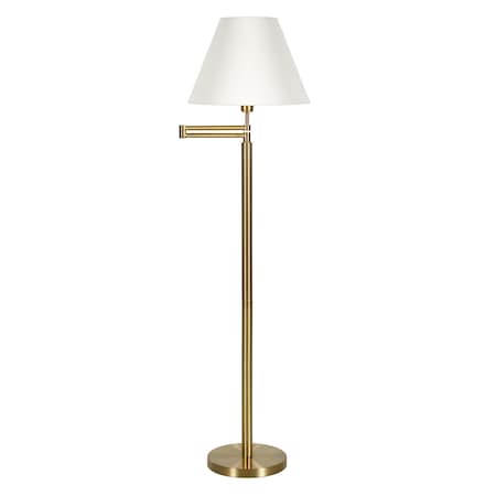 Homeroots 62" Gold And White Swing Arm Floor Lamp With White Fabric Empire Shade 523468