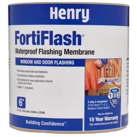 Henry FortiFlash Window Wrap and Flashing Tape, 75 ft L, 4 in W, Rubberized Asphalt HE010FFR929