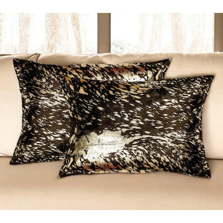 Homeroots Set of Two 12" X 20" Chocolate and Gold Abstract Cowhide Lumbar Throw Pillows with Glitter, 2PK 544642
