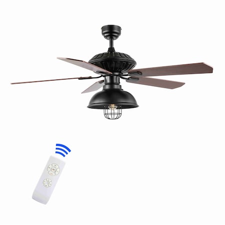 Jonathan Y Ashton 52" 1-Light Farmhouse Industrial Iron Dome Shade LED Ceiling Fan With Remote, Black JYL9615A