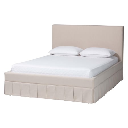 Baxton Studio Astin Platform Bed with Pleated Skirt- Fabric Upholstered Bed Frame with Panel Headboard, Queen 266-14582-ZORO