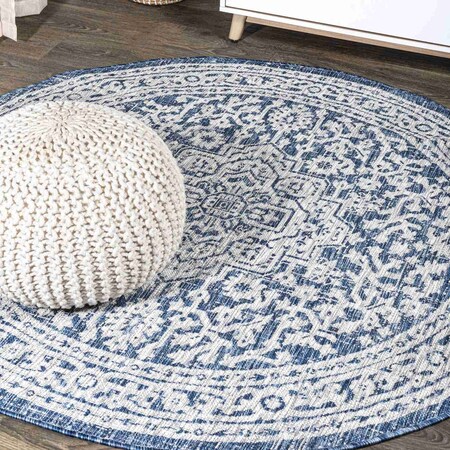 Jonathan Y Sinjuri Medallion Textured Weave Navy/Gray 5 ft Round Indoor/Outdoor Area Rug SMB101B-5R