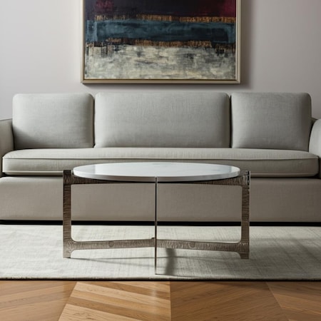 Homeroots 30" White and Silver Genuine Marble and Aluminum Round Cross Legs Coffee Table 565084