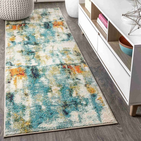 Jonathan Y Contemporary POP Modern Abstract Waterfall Blue/Cream 2 ft. x 8 ft. Runner Rug CTP100A-28