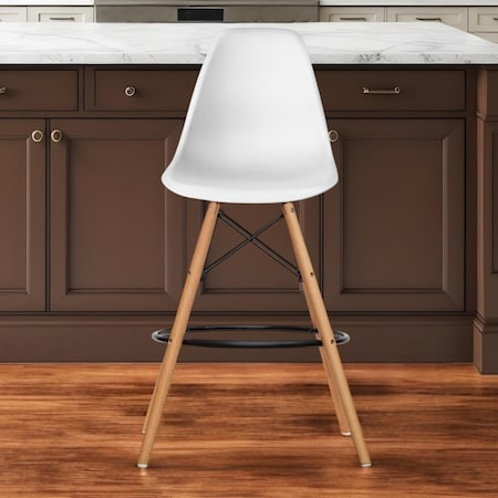Homeroots 28" White And Brown Heavy Duty Plastic And Solid Wood Counter Height Bar Chair 520674