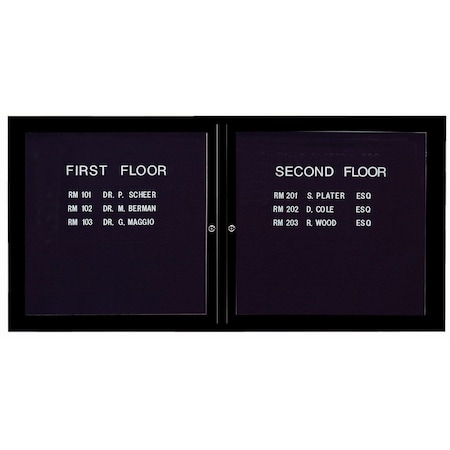 Aarco Outdoor Enclosed Directory w/ Al Frame, Powder Coated Black, Letter Panel is Black Vinyl, 36''Hx72''W OADC3672BK