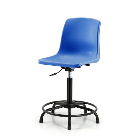 Blue Ridge Ergonomics Polypropylene Shell Chair - Medium Bench Height with Round Tube Base & Stationary Glides in Blue SMBCH-RT-RG-BLU
