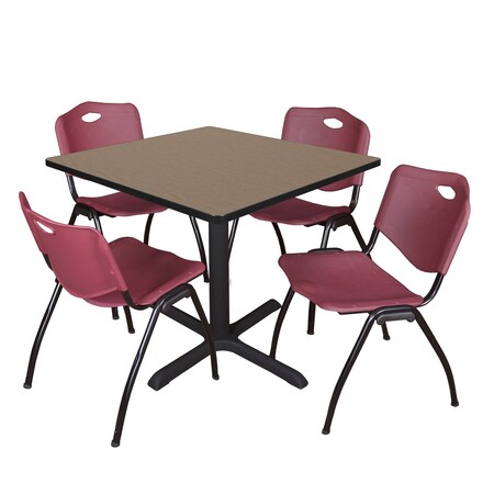 Regency Square Cain Breakroom Table W/ 4 M Stack Chairs, 42 in W, 42 in L, Noble Oak TB4242NO47BY