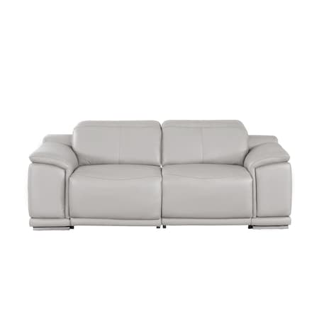 Homeroots 80in Ash Gray and Silver Leather Power Reclining Loveseat 643820