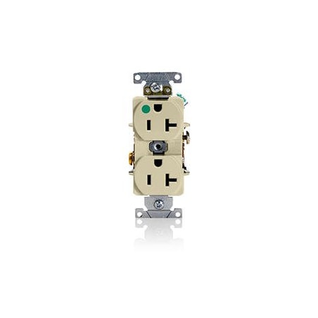 Leviton Straight Blade Receptacle, 5-20R, 20 A, 125V AC, 2 Pole, 3 Wire, Flush Mount, Grounded 8300-HI