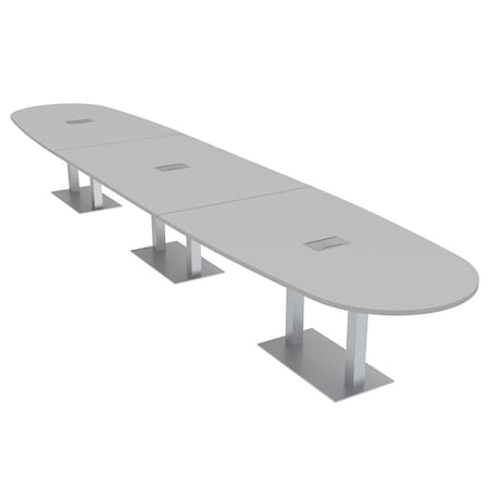 Skutchi Designs Boval Conference Table With Power Unit, 48 in W, 216 in L, Grey HAR-BOVL-48X216-DOU-U779-ESIL