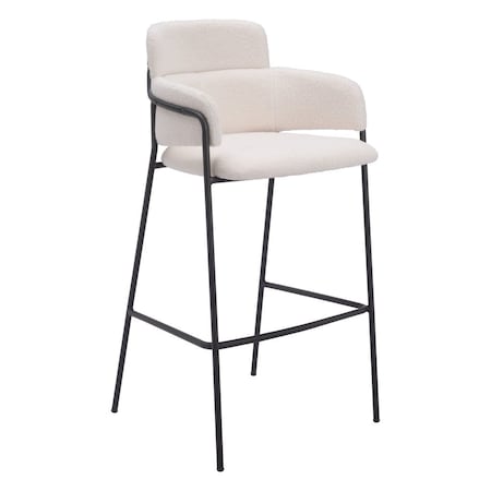 Homeroots Set of Two 30" Cream and Black Faux Shearling and Steel Bar Height Bar Chairs, 2PK 564997