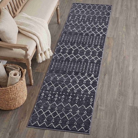 Jonathan Y Leila Moroccan Diamond Trellis Non-Slip Machine-Washable Dark Gray/Ivory 2 ft. x 8 ft. Runner Rug CMR101K-28