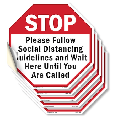 Signmission Stop Please Follow Social Distancin, 6 inch X 6 inch, Vinyl Decal, 5PK OC-D-5PACK-6-196