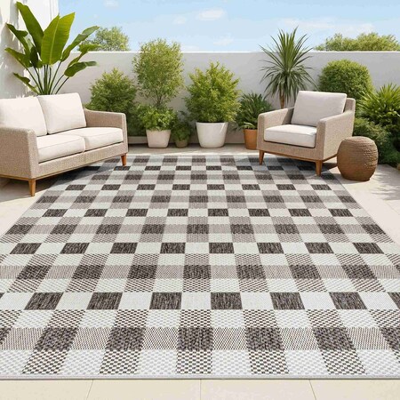 Jonathan Y Darcy Traditional Geometric Bold Gingham Black/Cream 8 ft. x 10 ft. Indoor/Outdoor Area Rug TSN201A-8