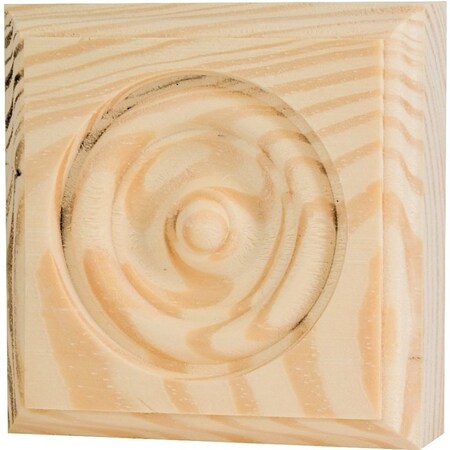 Waddell Trim Block, 3-3/4 in H, 3-3/4 in W, Rosette Pattern, Pine Wood RTB35