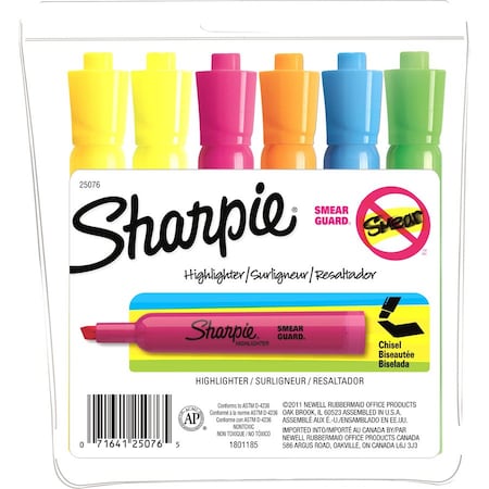 Sharpie Tank Style Highlighters, Chisel Tip, Assorted Colors, 6PK 25076