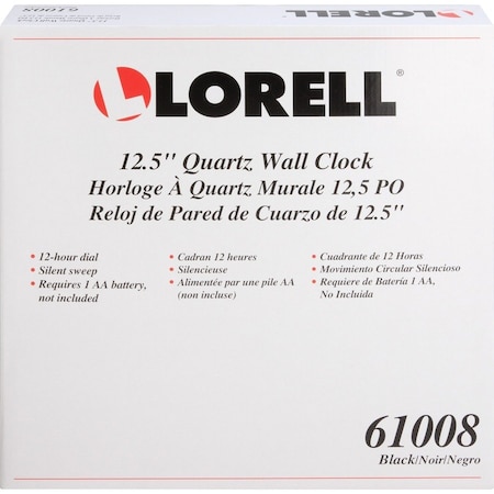 Lorell CLOCK, WALL, QUARTZ, 12.5" LLR61008