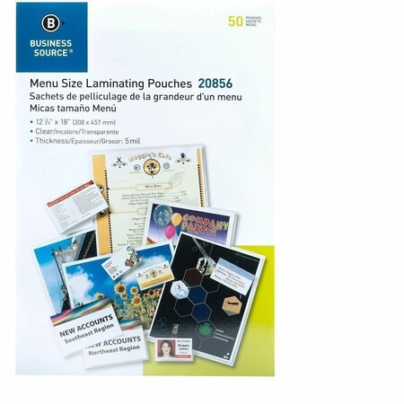 Business Source 5 mil Menusize Laminating Pouches, No Color, 50PK BSN20856