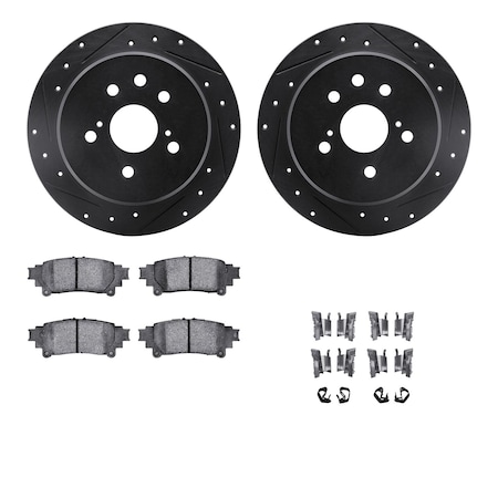 Dynamic Friction Co DFC Rotors-Drilled & Slotted-Black w/ 5000 Advanced Brake Pads Incl Hdw 8512-75020