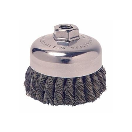 Weiler Vortec Pro Knot Wire Cup Brush, 3 1/2 in Dia., 5/8-11 Arbor, .02 in Carbon Steel 804-36066