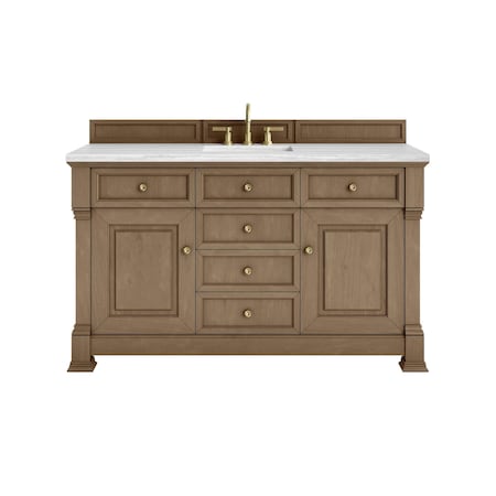 James Martin Vanities Brookfield 60 in. Single Vanity, Pecan w/ 3 CM Arctic Fall Solid Surface Top 547-V60S-PCN-3AF