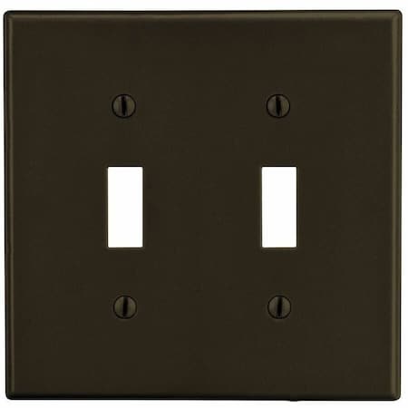 Hubbell Wiring Device-Kellems Toggle Switch Wall Plate, Number of Gangs: 2 Plastic, Satin Finish, Brown P2