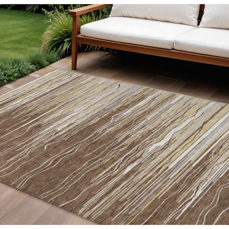 Homeroots 10' X 14' Brown Beige And Ivory Striped Washable Indoor Outdoor Area Rug 597234