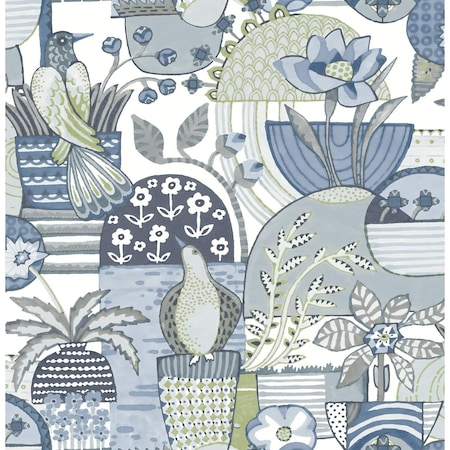 A-Street Prints Fika Blue Blissful Birds and Blooms Wallpaper 4066-26555