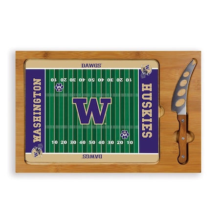 Picnic Time Family Of Brands NCAA Washington Huskies Football Field Icon Glass Top Cutting Board & Knife Set 910-00-505-624-0