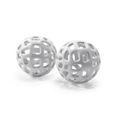 Homeroots Set of Two White Aluminum Hand Painted Decorative Orbs, 2PK 722457