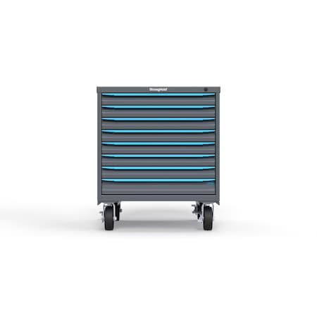 Strong Hold 8 drawer cabinet - (7x 2in, 1x 3in) - Blue accents - Keyed Different S3036-PCDAS-0801FS