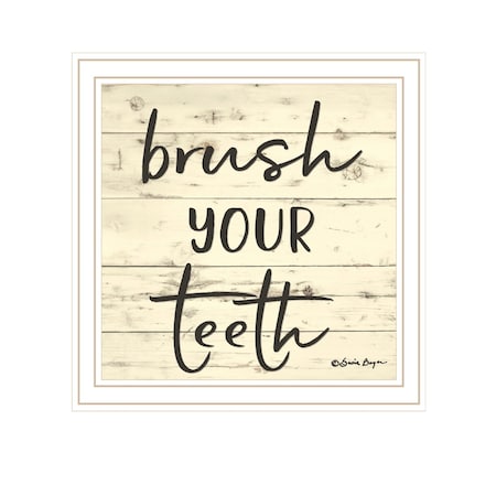 Homeroots Brush your Teeth White Framed Print Bathroom Wall Art 529644